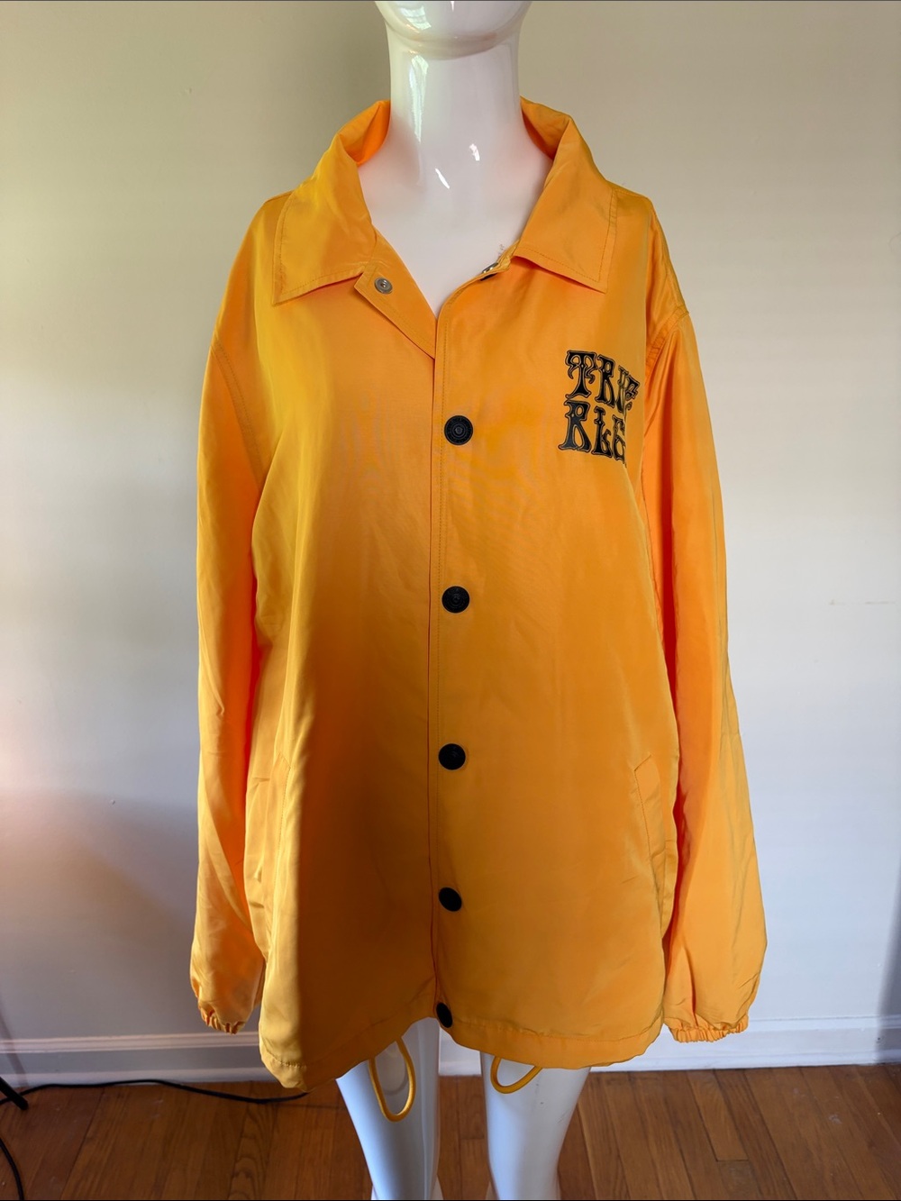 True Religion Men'sCOACHS Jacket Bright Yellow Button-Up Windbreak Logo
